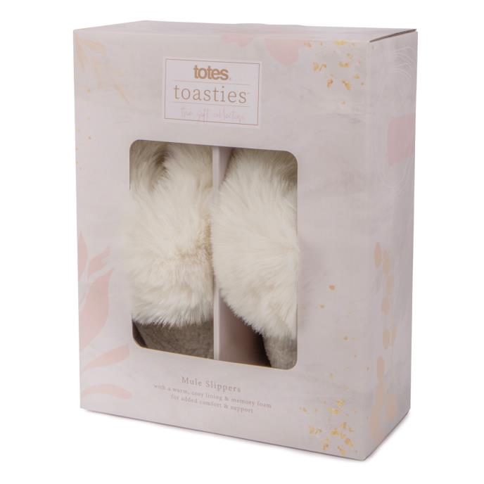 totes Ladies Textured Faux Fur Mule Slippers Cream Extra Image 1